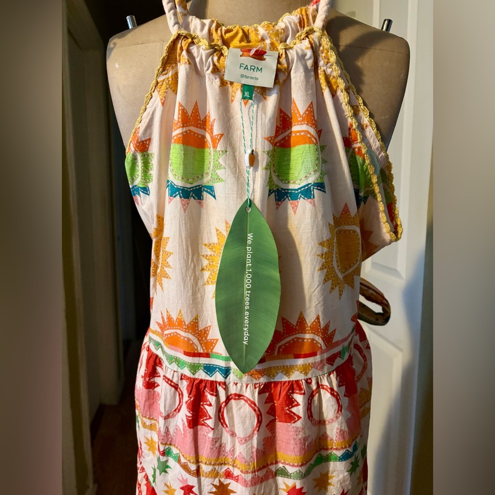 Farm Rio Rainbow Sunset Halter Neck Maxi Dress Tropical Hawaii Vibrant Print XL - Picture 14 of 16